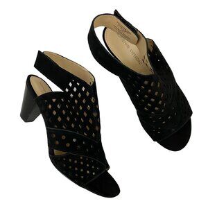 Adrienne Vittadini Phil Black Fine Leather Slingback Heeled Sandals Womens 8M